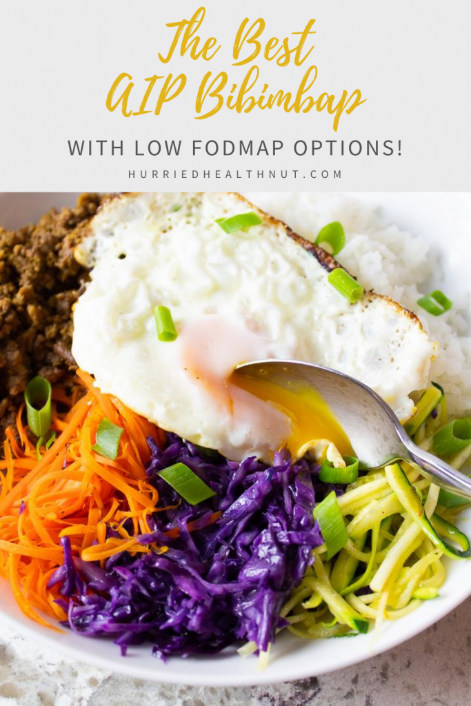 The Best AIP Bibimbap (with Low FODMAP Options!) This AIP Bibimbap is the ultimate easy one-pan meal. A Korean classic made autoimmune friendly. Plus, make it low FODMAP with one simple sub! #aip #bibimbap #bowlmeal #oneskillet #lowfodmap